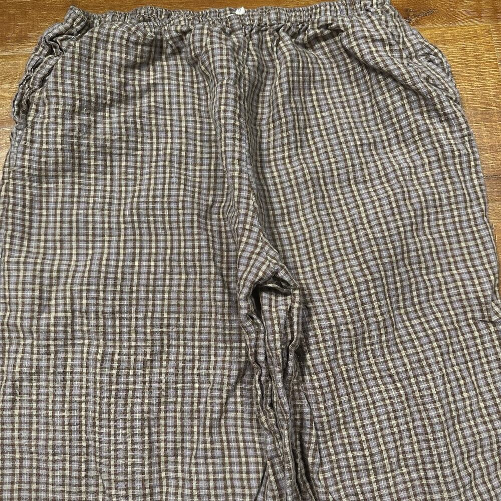 Deiji Studios Cropped Pants Womens M Purple Gray Brown Tartan Plaid 100% Linen - Picture 3 of 13